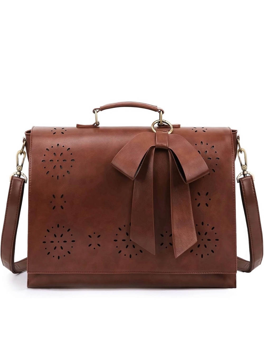 Women's Brown Bow Accent Perforated Satchel